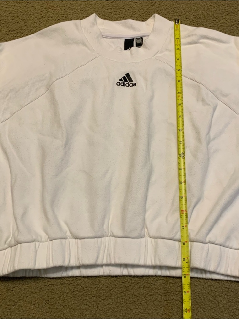 Adidas White Cropped Center Logo White Sweatshirt Size Medium - Picture 3 of 12